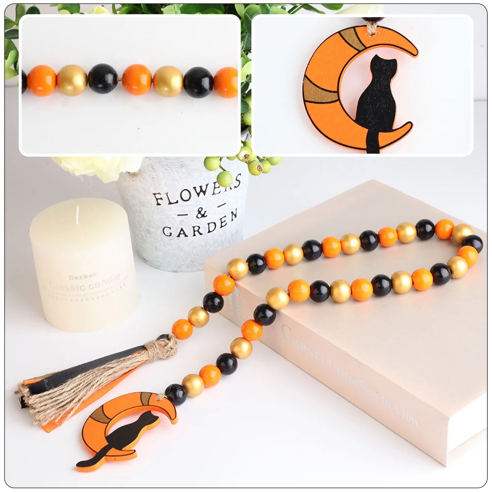 

Wood Bead String Decorative Pendant Halloween Home Tassel Farmhouse beads string vintage mantel centerpiece jewelry making