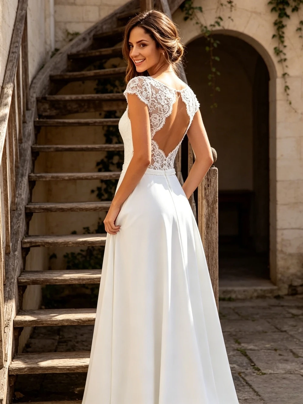 Customized Lace V-neck Chiffon A-line Wedding Dresses 2026 Elegant Beach Decal Backless Bridal Gown Suitable for Outdoor Wear
