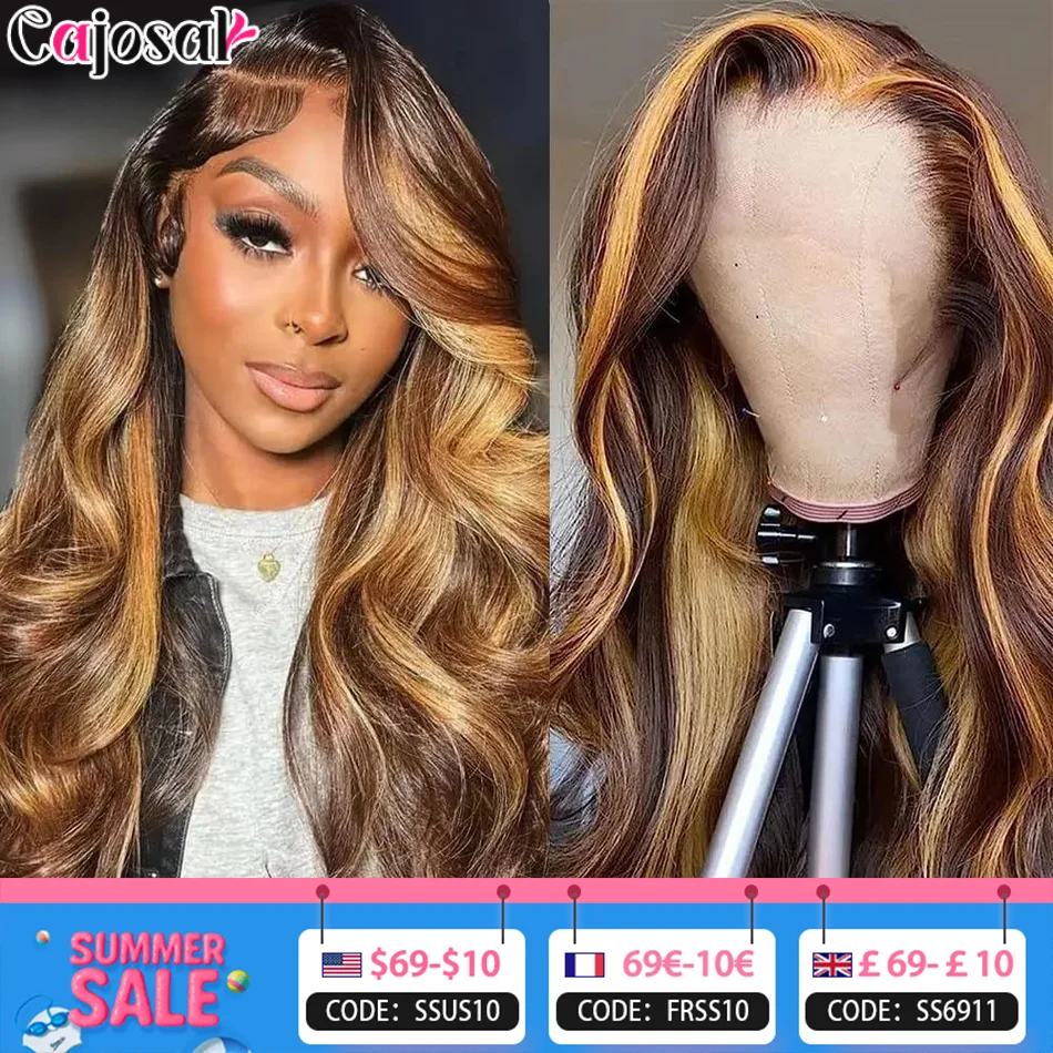 

13x4 13x6 Hd Highlight Body Wave Lace Front Wig For Women Remy P4/27 Ombre Human Hair Lace Frontal Human Hair Wigs Choice Glue