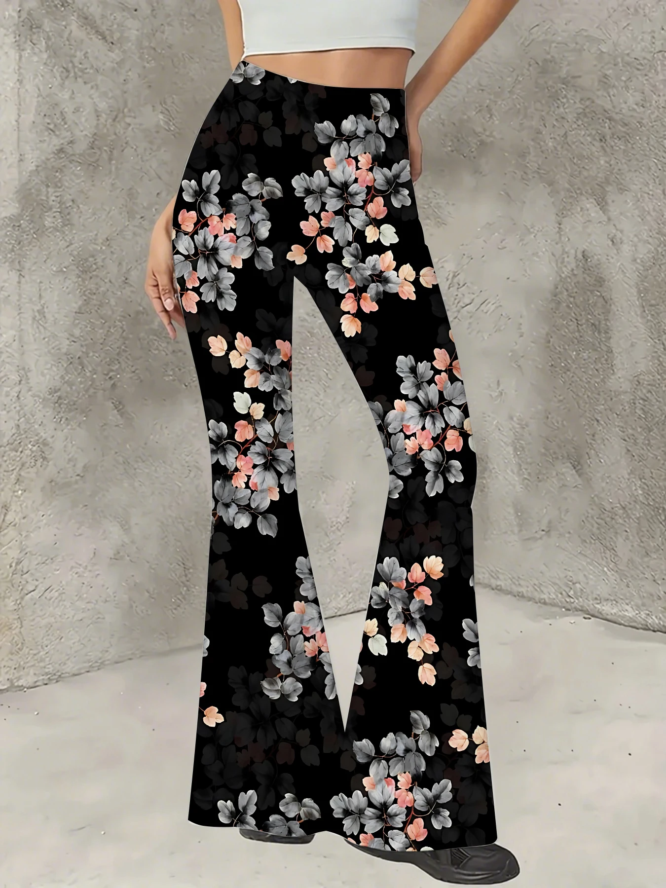 

Women's All-Over Print Flared Leggings Stretchy High Waist Bell Bottom Pants