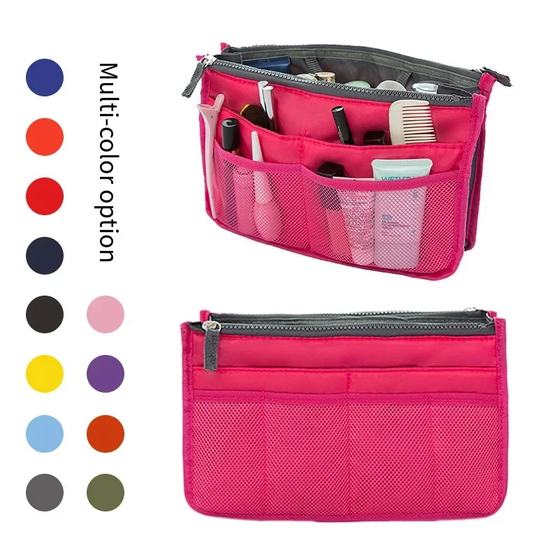 

Organizer Insert Bag Women Nylon Travel Insert Organizer Handbag Lady Makeup Cosmetic Bag Cheap Multifunctional Bi-fold Storage