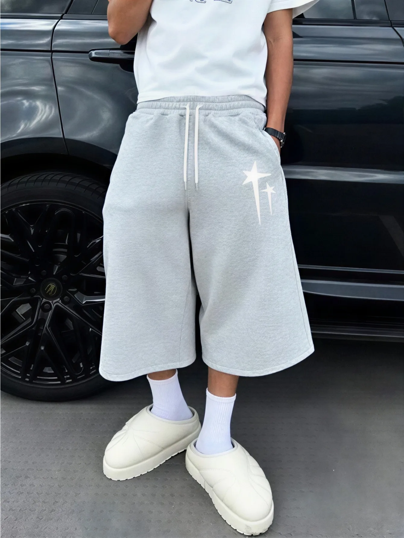American High-Street Style Multi-Print 7/8-Length Cargo Pants: Men's Unique, Relaxed-Fit, Versatile Wide-Leg Mid-Length Pants