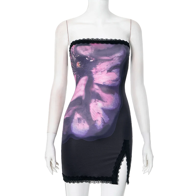 Seksowne sukienki z nadrukiem Letnie sukienki damskie bez rękawów z odkrytymi ramionami Moda uliczna Mini sukienki Kobiece sukienki Bodycon Eleganckie sukienki