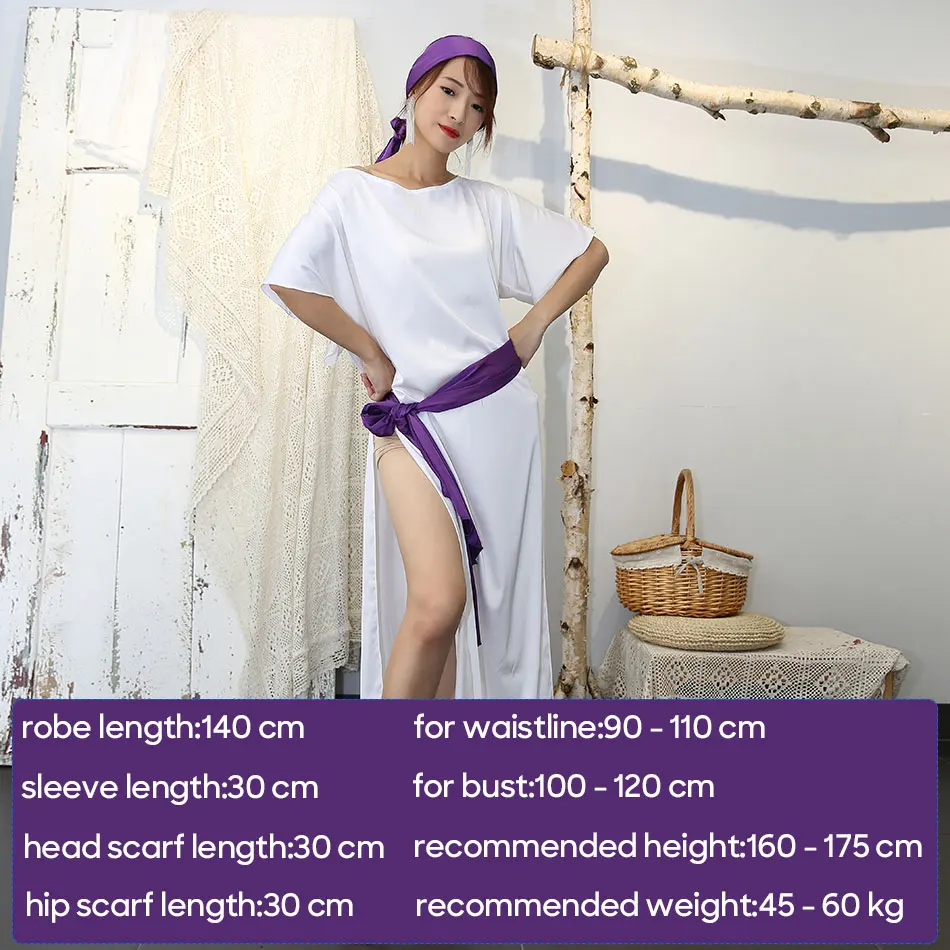 Belly Dance Robe With Safety Pants Hip and Head Scarf Outfit Loose and Fitted White Dance Costuem Set Practice Training Clothes