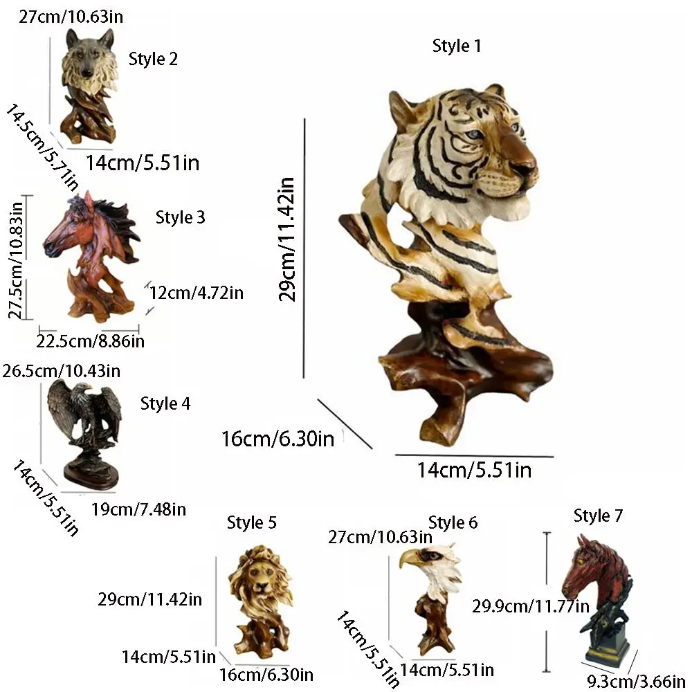 Resin Simulation Animal Statue Luxury Vivid Tiger Lion Head Ornament Retro Miniatures Figurine Sculpture Micro Landscape