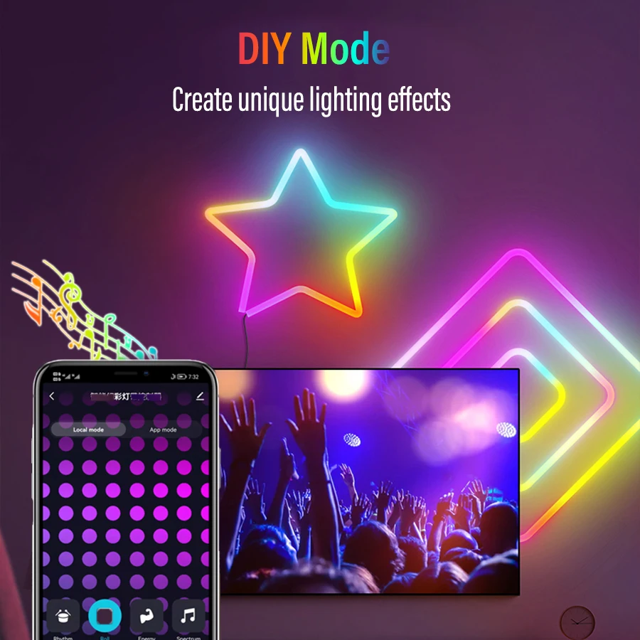 12V flexible led RGBIC LED Neon Rope Light ws2812b with Music  App, 16 Million DIY Colors, Works with Alexa, Google Assistant