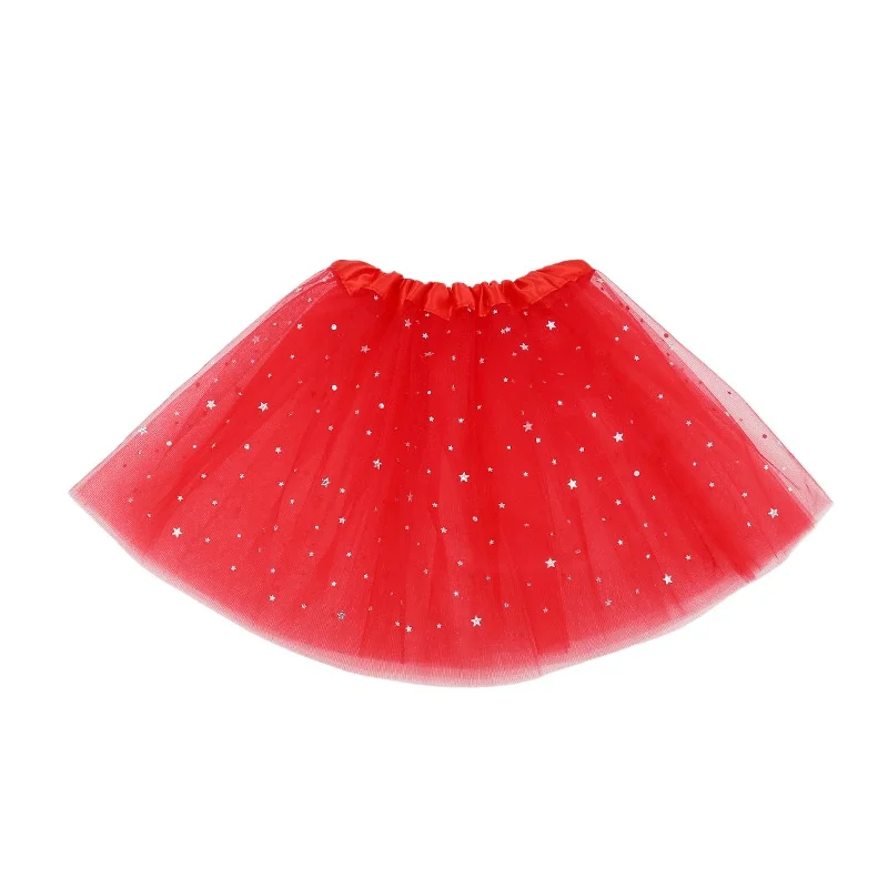 Kids Glitter Dance Skirts Girls Tulle Star Short Tutu Skirt Cheering Sequin 3 Layers Tulle Toddler Pettiskirt Child Chiffon 2-8