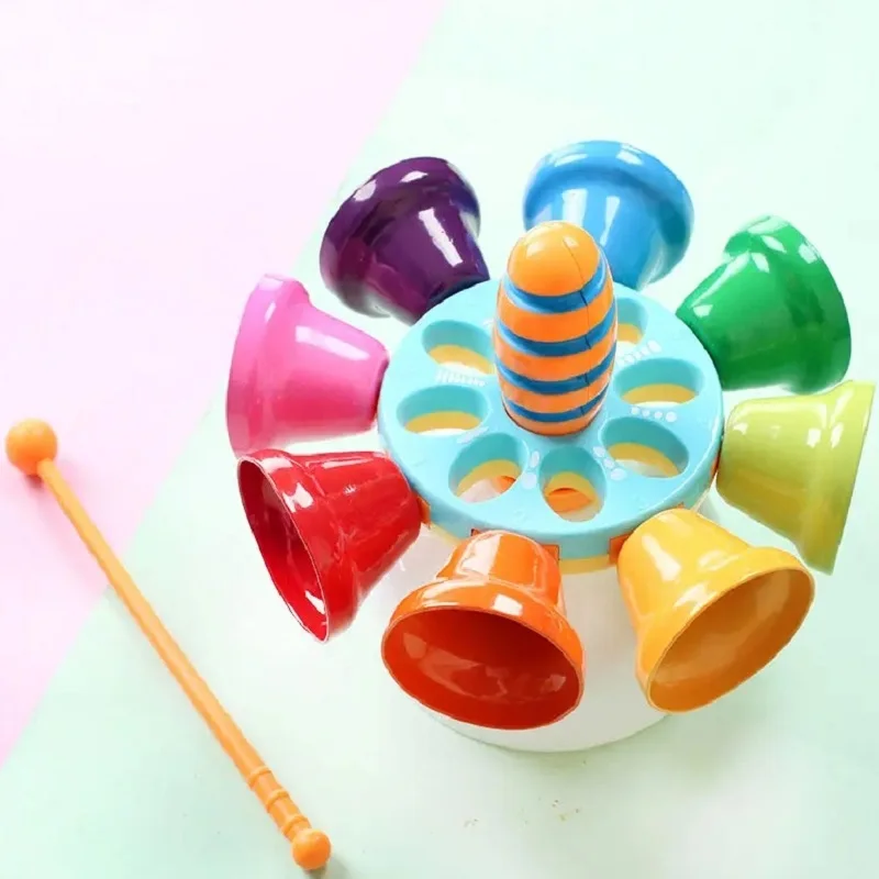 Cow Bell Music Percussion Instrument With Hand Stick Color Educate Resonator Tone Jazz Drum Metal Shaker Set for Toddler Kid Toy