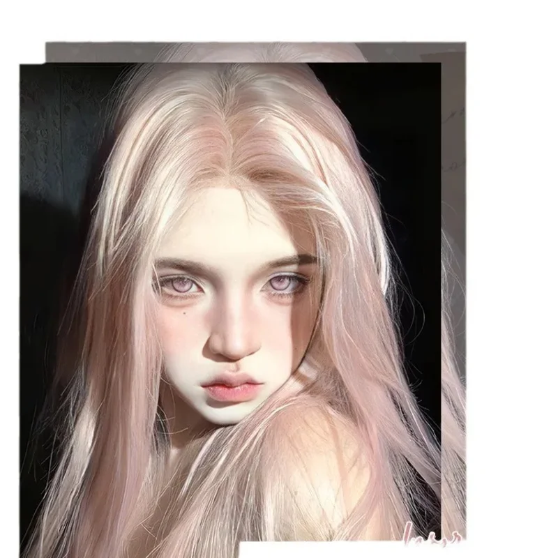 

zizi 2025 Spring/Summer New Mint blue Green Pink Gold Forehead Long Straight Hair Wig Female Full Headset cosplay