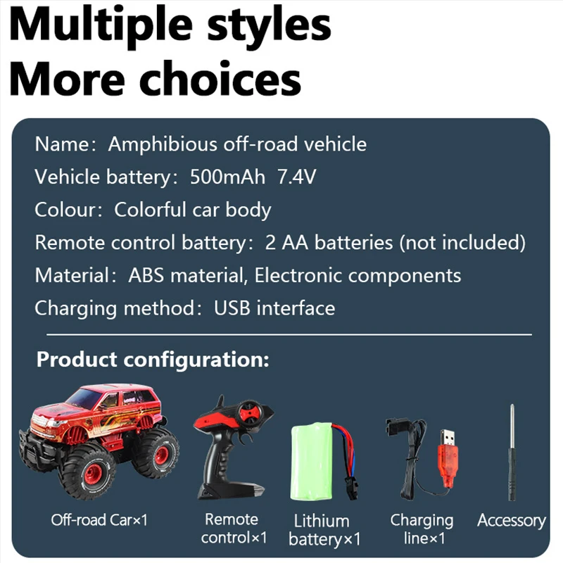 Dual-Mode 4WD Off-Road RC Car 2.4G Remote Control Waterproof Stunt Climbing Vehicle for Kids Outdoor Water And Land Toy