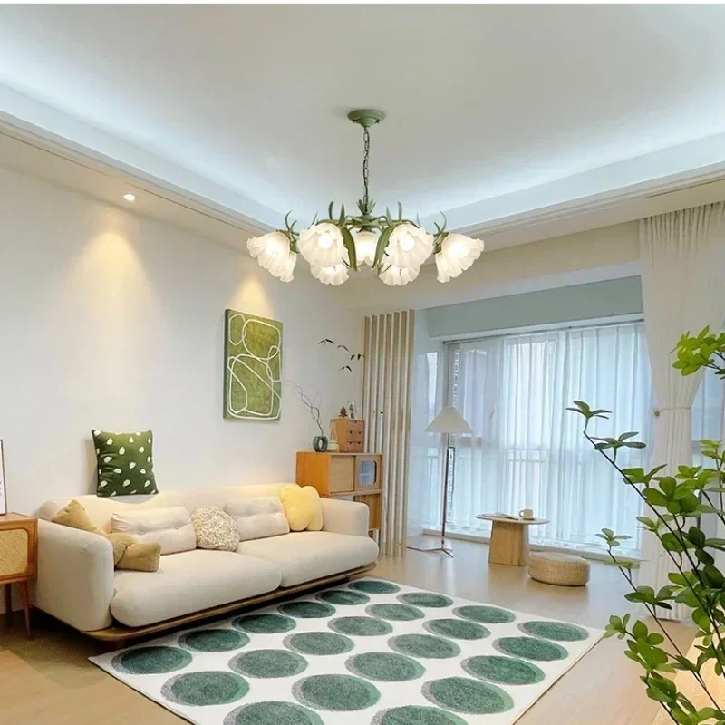 For Living Room Bedroom Villa Flower Light Romantic Restaurant Modern Garden Green Flower LED Ceiling Chandelier