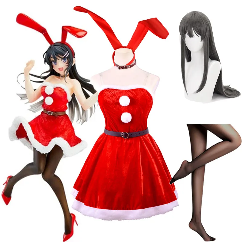 

Anime Sakurajima Mai Cosplay Costume Christmas Costume Women Red Sexy Dress Rascal Does Not Dream of Bunny Girl Senpai