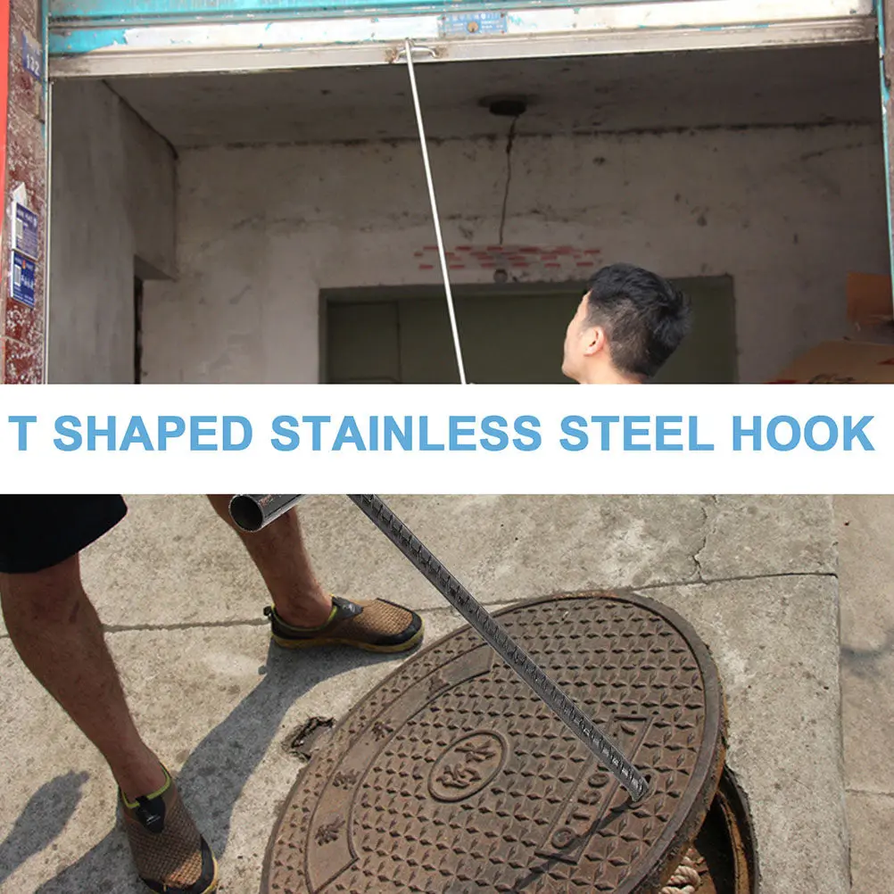 T-Shaped Manhole Cover Hook Tool – Heavy-Duty Steel Lifter for Easy Opening & Closing of Drain Covers