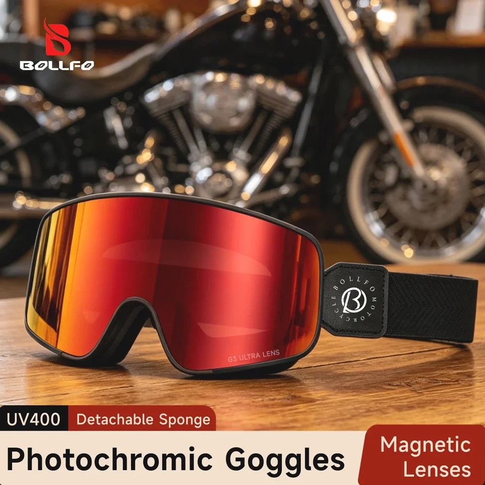 BOLLFO Magnetic Motocross Goggles Men Women Photochromic Polarized Anti-Fog UV400 Motorcycle Glasses for Cycling Off Road Riding