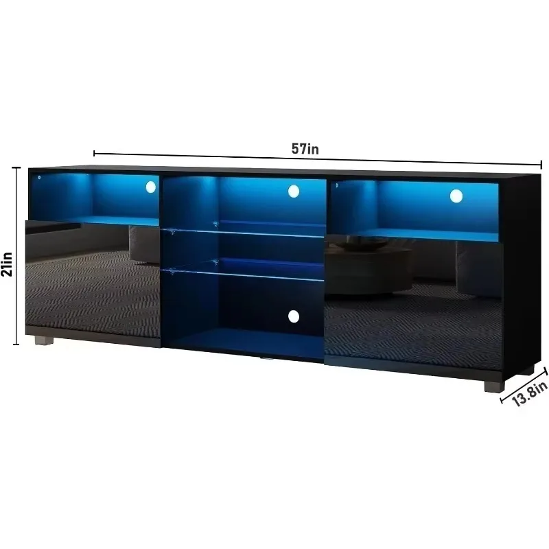 ^LED TV Stand for 60/65 inch TV, Television Table Center Media Console with Drawer and Led Lights, High Glossy Modern