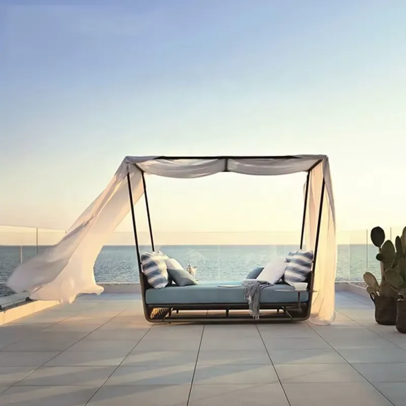 Patio Modern Outdoor Sofa Bed Garden Aluminium Double Daybed Outdoor Lounge Beach Daybed With Canopy