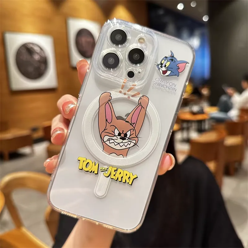 Cartoon Toms and Jerrys Magsafe Magnetic Phone Case for IPhone 16 15 14 13 12 11 8 Plus Pro Max X XR XSMax Soft Clear Tpu Cover