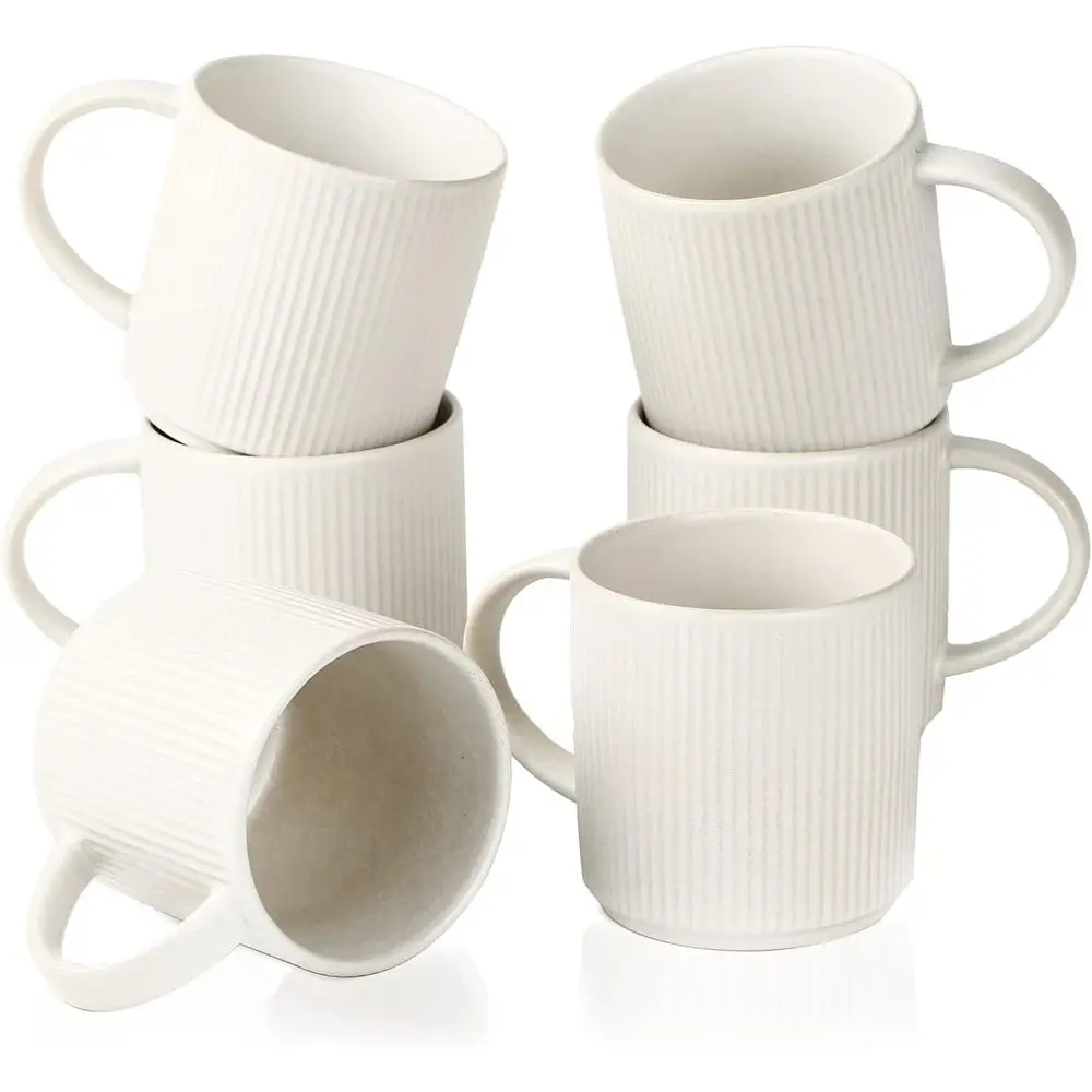 

12 oz Matte White Stoneware Mug Set, 6 Cups for Coffee, Tea, and More