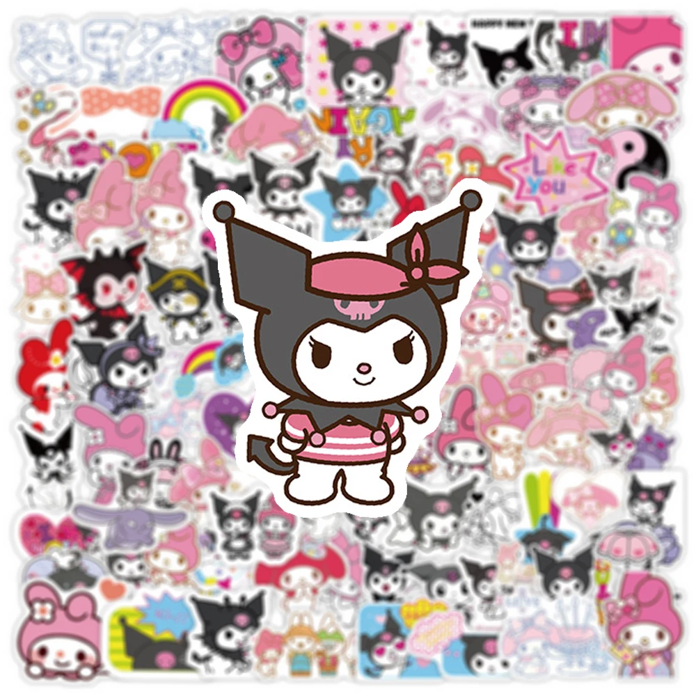 10/30/50/100 pçs sanrio anime adesivos bonito kuromi minha melodia decalques dos desenhos animados da motocicleta telefone portátil adesivo estético brinquedo clássico