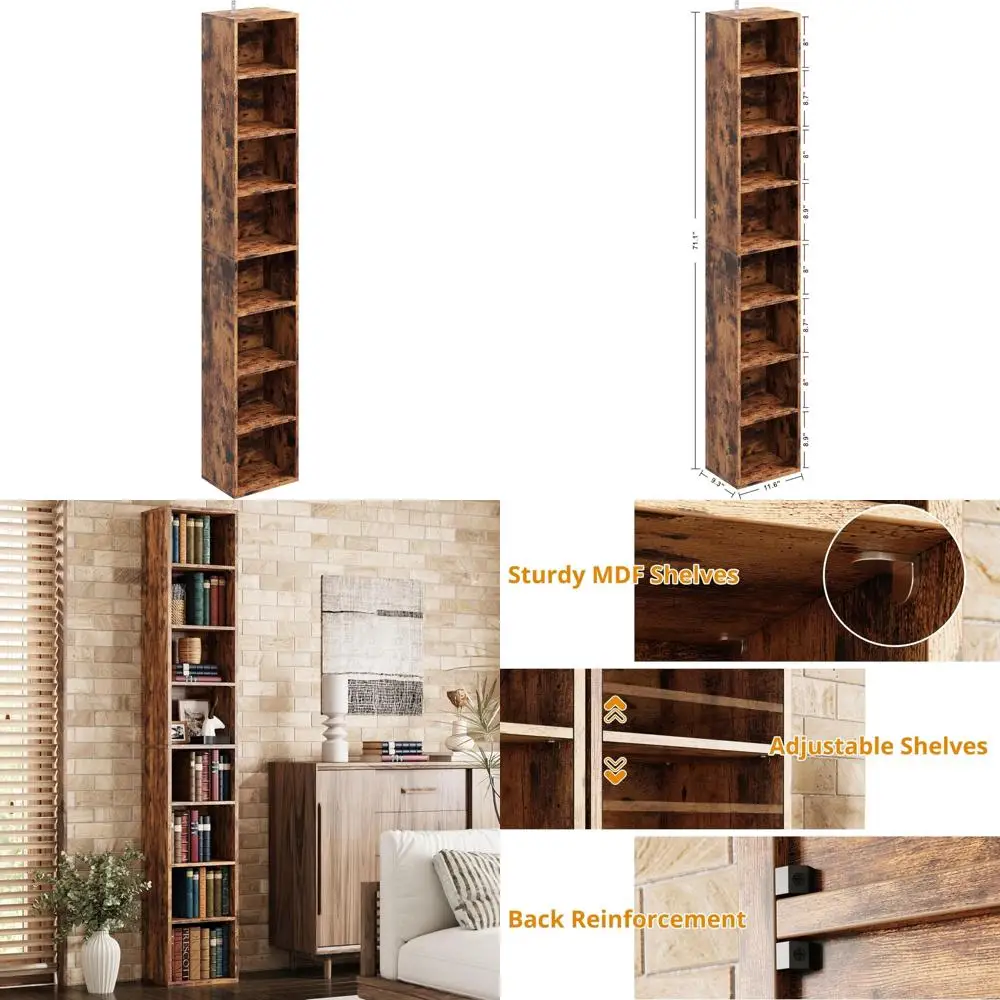 

Compact 8-Tier Tall Narrow Bookshelf for Corner Spaces, Ideal for Living Rooms, Offices, Studies, and Bedrooms