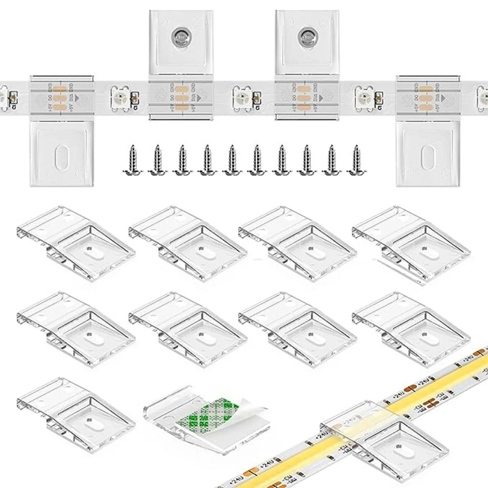 20 Pcs Clear LED Strip Light Mounting Clips, Double Installation Brackets With Screws For 10mm IP30 IP65 IP67 Lights