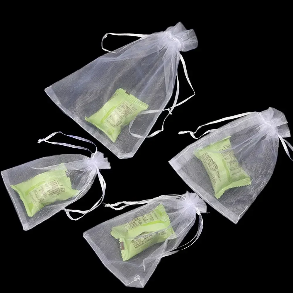 25/50PCS Drawable Jewelry Packing Christmas Favor Organza Gauze Sachet Drawstring Pocket White Pouches Gift Bags