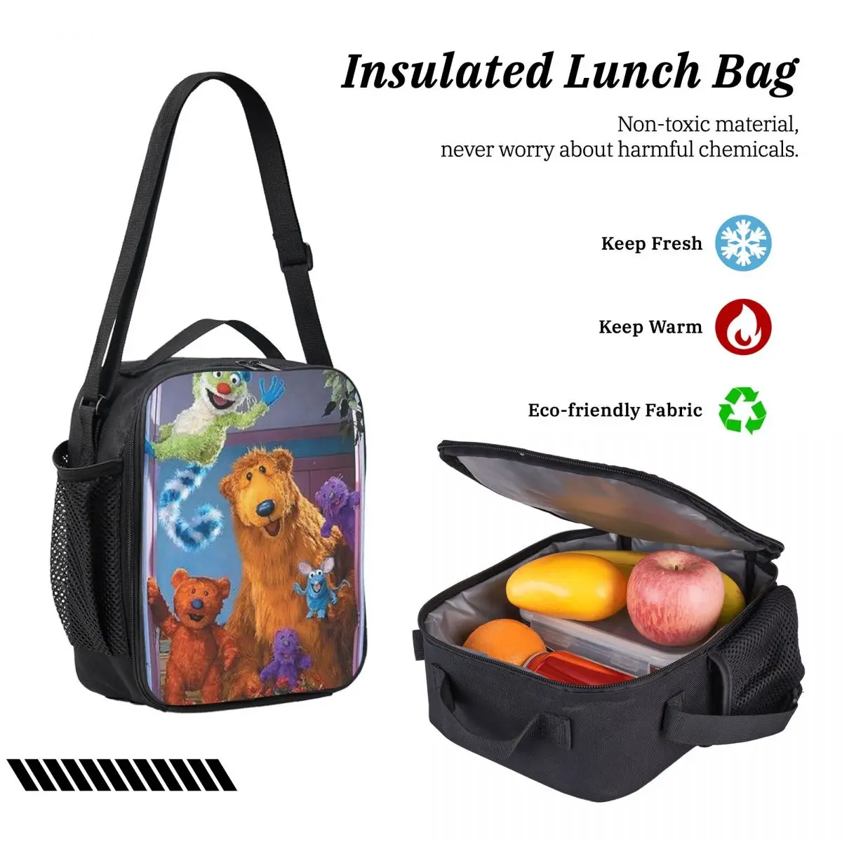 큰 파란색 집에 있는 곰 배낭 남아 여아 책가방 학교 가방 컴퓨터 숄더백 3ps 보온 도시락 가방 필통