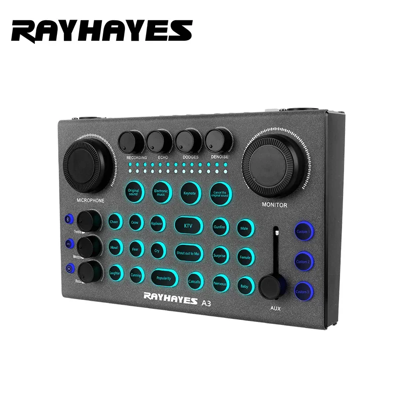RAYHAYES A3 Professional Digital Audio Mixer with Bluetooth One-Touch Mute and Earphone Monitoring Functionality