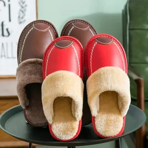 Duzzled leather slippers for men, men's cotton shoes, thick velvet, interior, hot, house, house, room, winter 10 Main Sales Men's Slipper Leather - №10