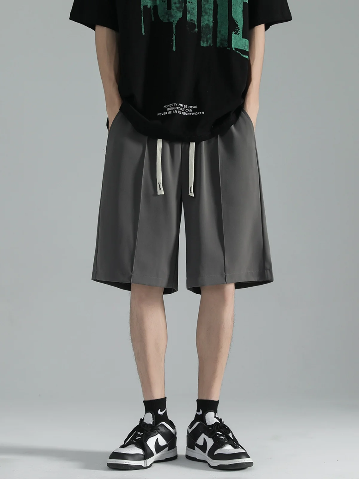 

Ice Silk American Retro Men's Suit orts Summer Oversize Pants Trendy Brand Drapey Five-Quarter Length Casual Leisure Trousers