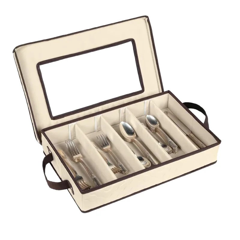Flatware Organizer with Zipper Lid Cutlery Storage Box for Spoon Fork Knives Tableware Silverware Organizer