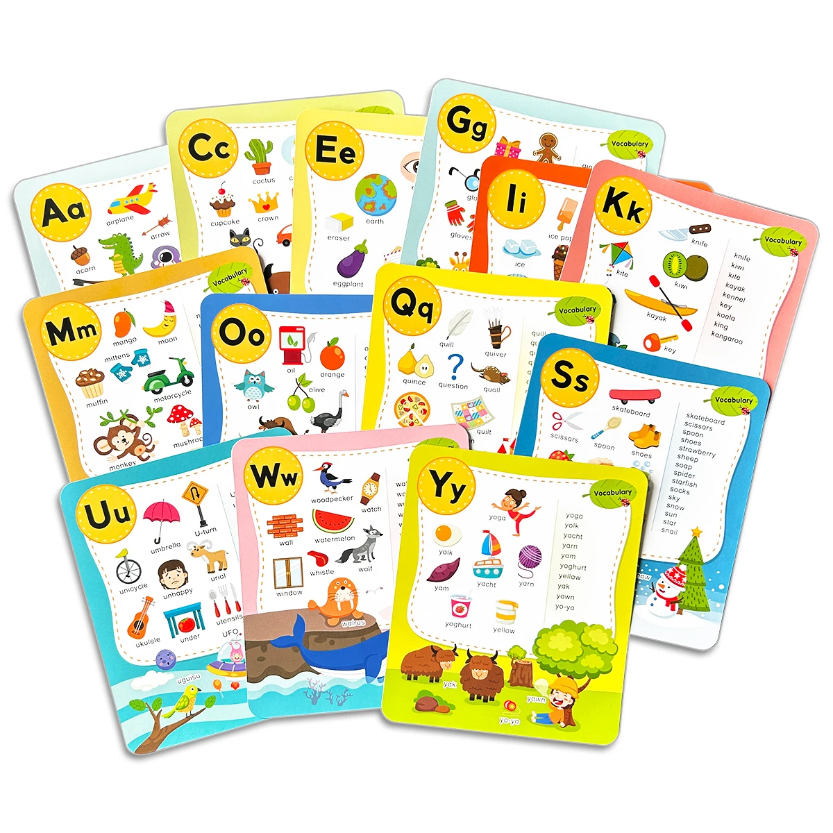 Teeny Baby 14pcs English ABC Learning Cards Set A-Z Vocabulary Corners for Preschoolers & Kindergarteners Home Education