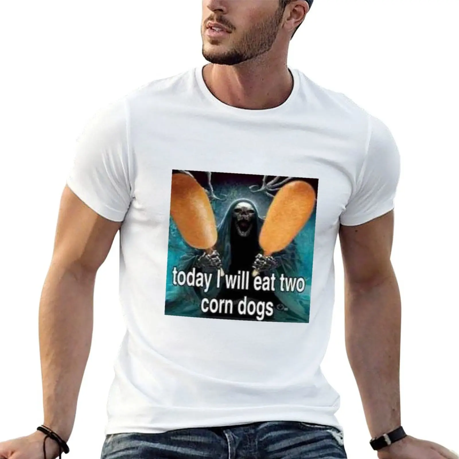 today I will eat two corn dogs awesome badass skeleton T-Shirt man t shirt cotton printed t shirts for man T-Shirt