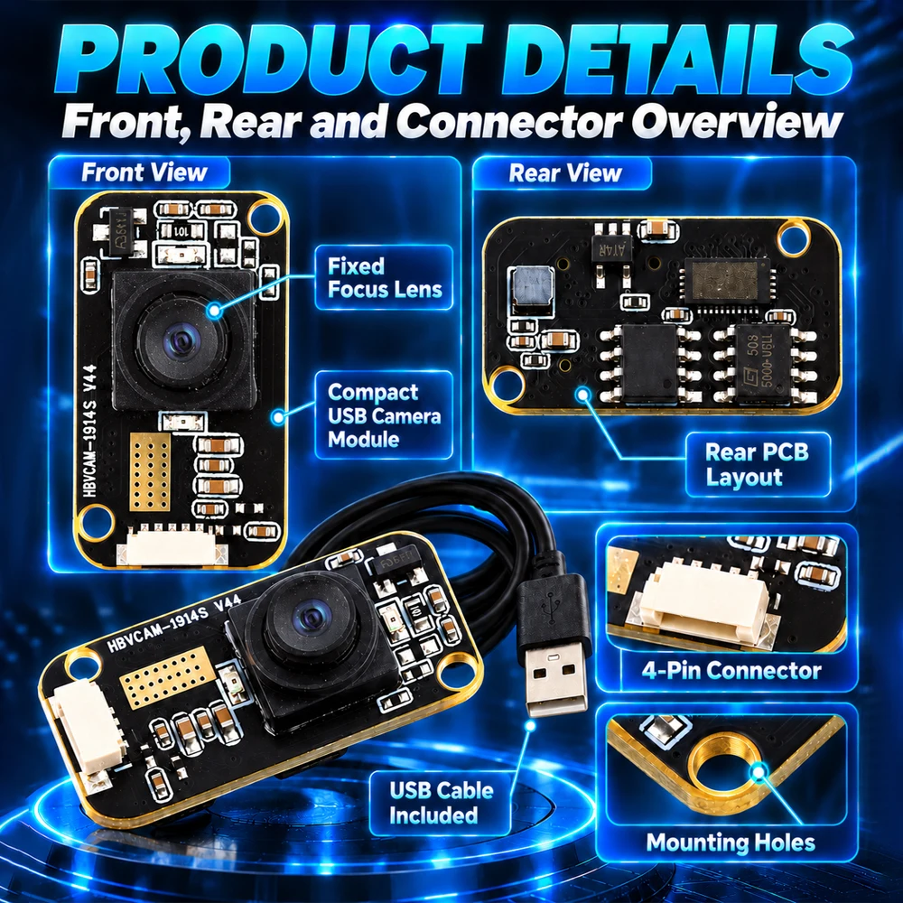 Moduł kamery USB GC0308 120FPS USB2.0 Bez Sterowników 50 80 100 160 Stopni 640x480 HD 0.3 Megapiksele dla Linux Android Win 7 8 10 — zdjęcie produktu 5