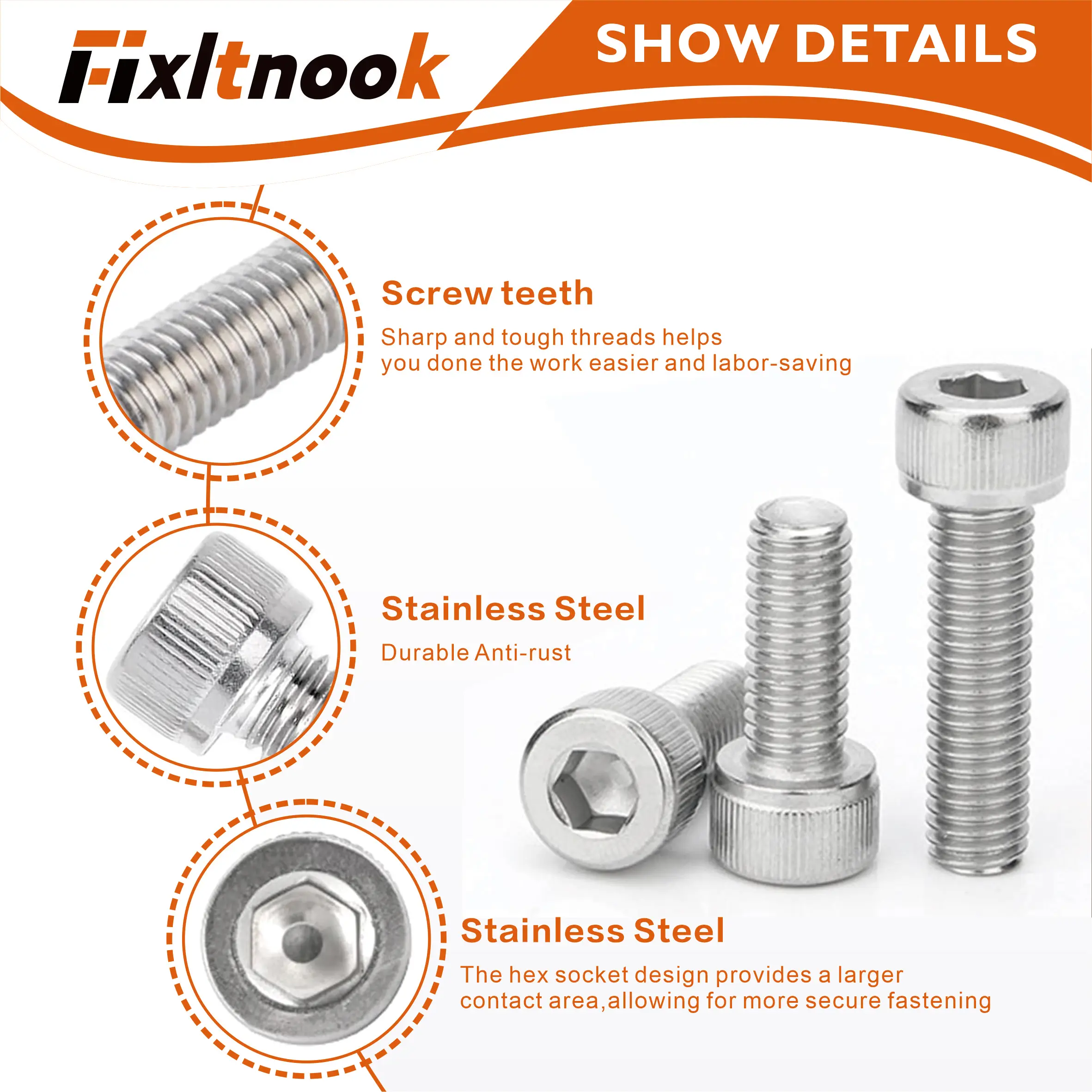 50 peças, conjunto de combinação de parafusos hexagonais de cabeça de copo de aço inoxidável 304, M8 10-40mm, unidade hexagonal métrica