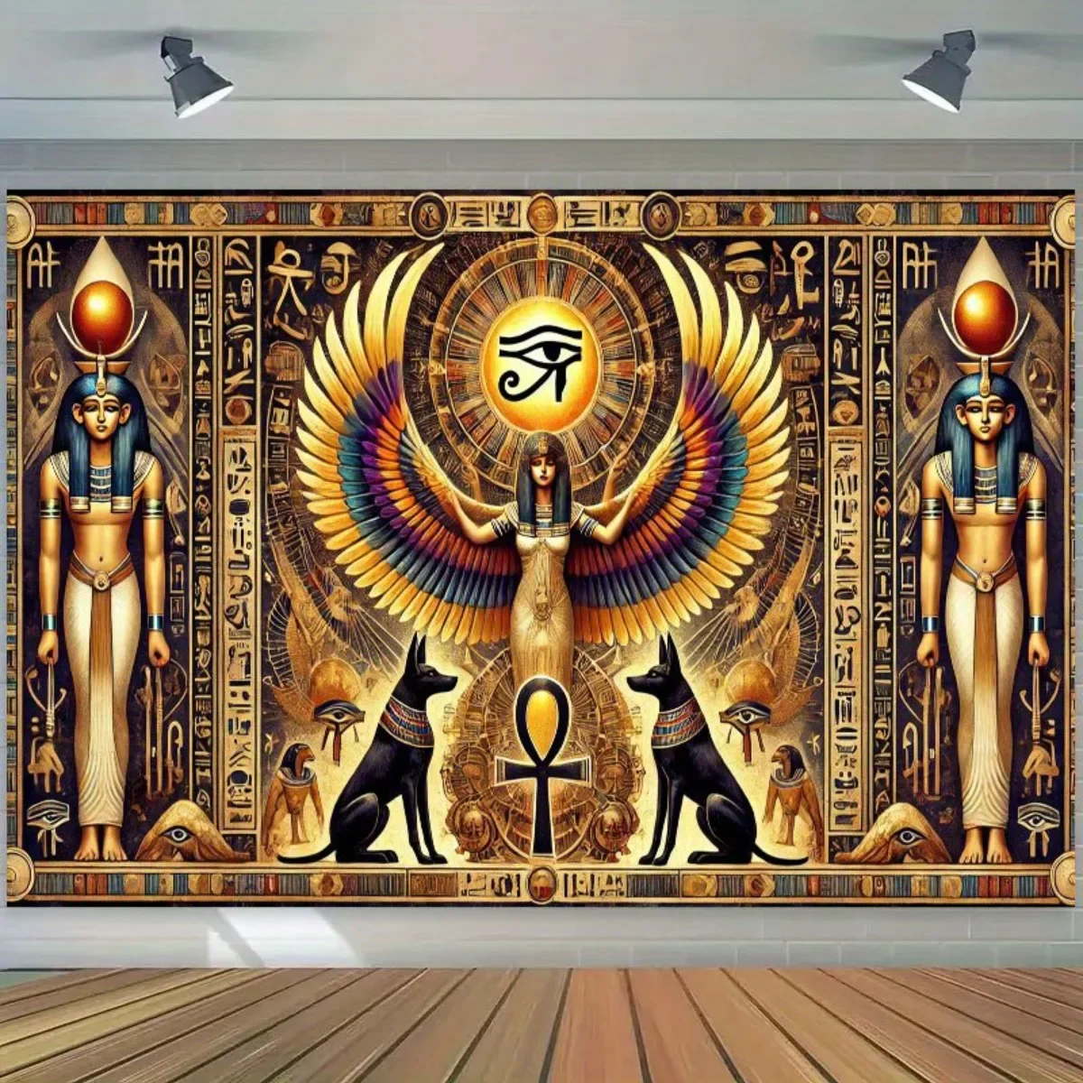 Stunning Boho Egyptian Pharaoh Tapestry Wall Hanging Art Decor Ancient Goddess Spiritual Mythology Hieroglyphic Canvas Print