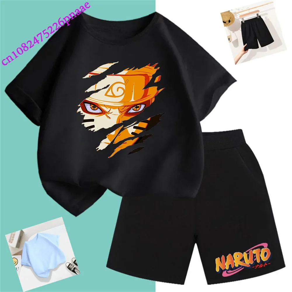 Naruto t shirt Fashion Summer Dress 2024 Short Kid T-shirt Baby Tee Sets Fashion Casual O-neck Breathable Kawaii T Shirt Shorts