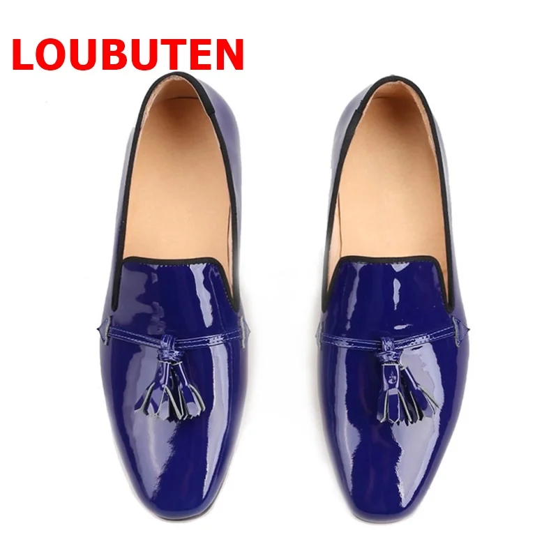 

Royal Blue Patent Leather Shoes For Men Handmade Tassel Loafers Fashion Mocasines Summer Men's Casual Shoes Plus Size