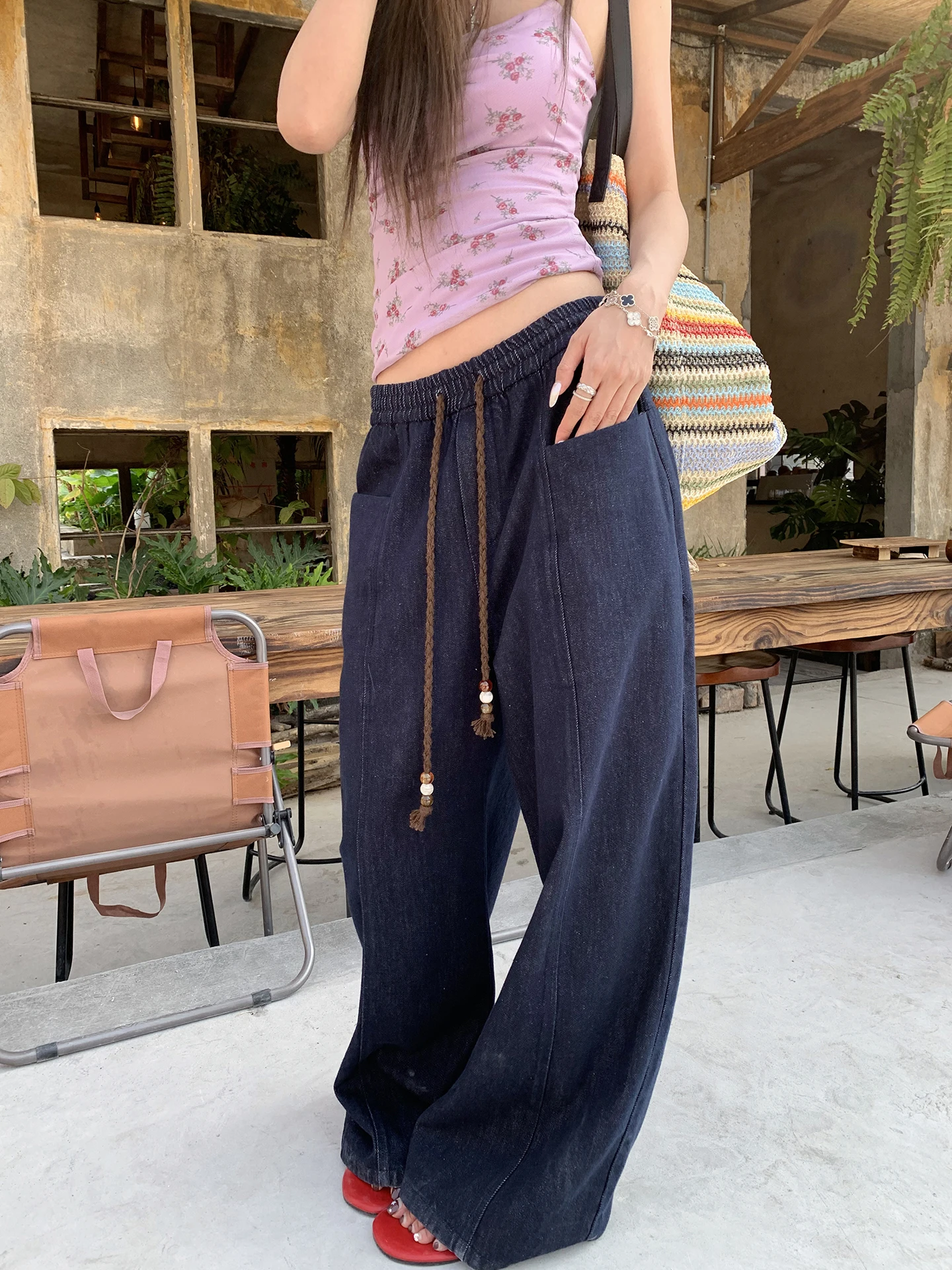 

Spring New Arrival Blue Straight Leg Wide Leg Low Waist Versatile Women's Jeans Cotton Blend Comfortable Casual Trousers