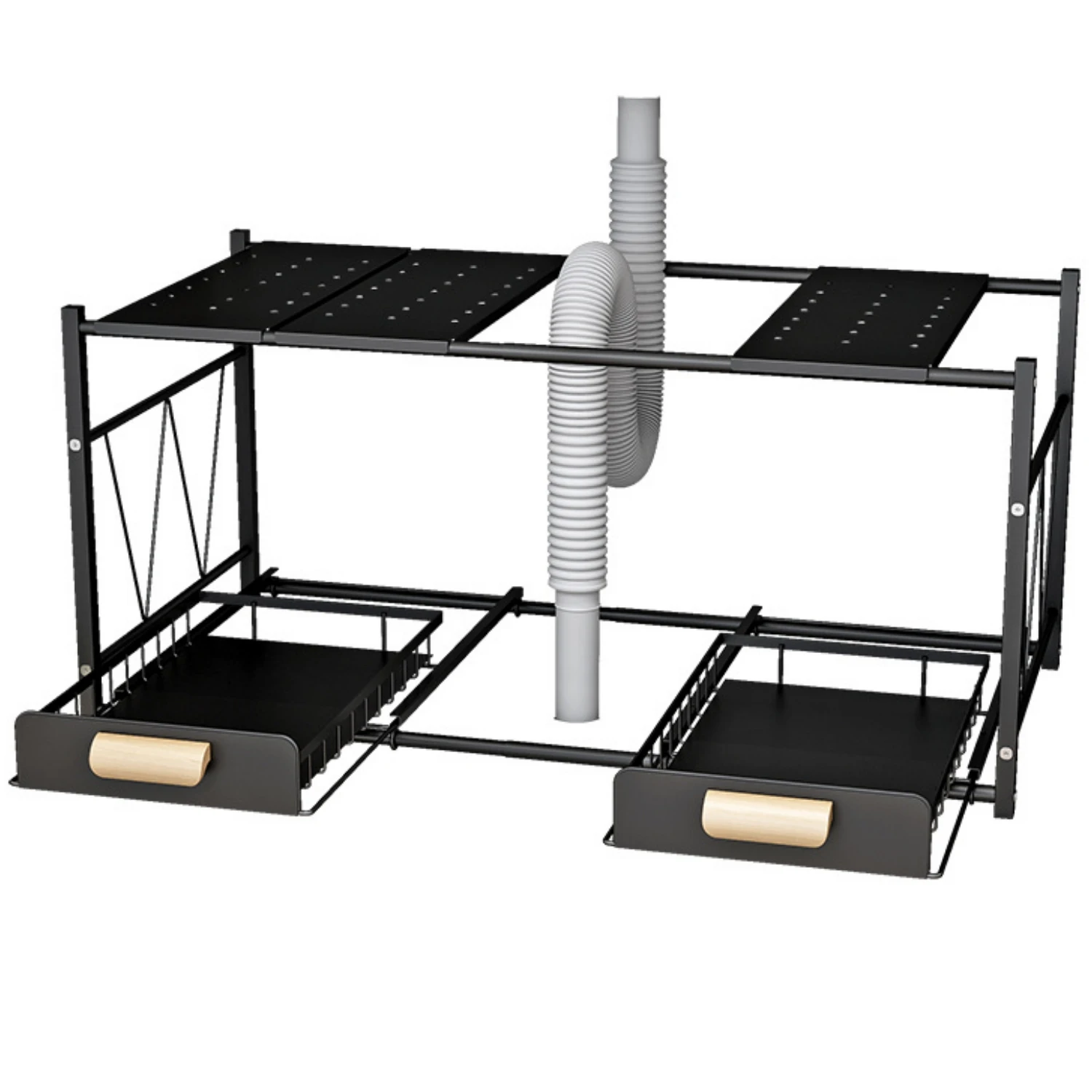 

Двухуровневая выдвижная полка для кухонной раковины, корзина-органайзер, стеллаж для специй, ящик для хранения в кухонных шкафах