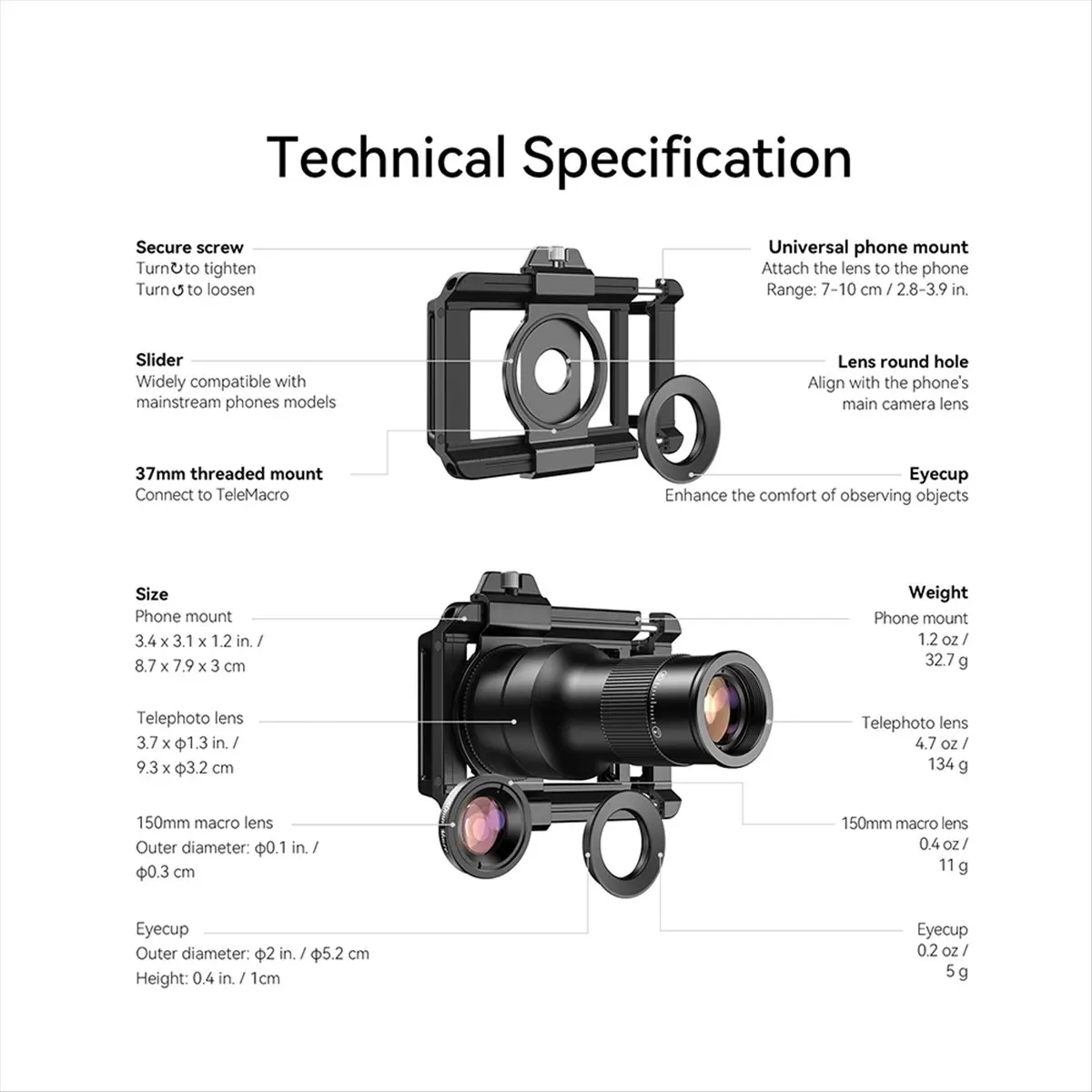 HowAA87 Mobile Phone Telephoto Macro Lens Kit 6X Telephoto Lens+150mm Macro Lens for IPhone 16/15/14 with Universal Phone Mount