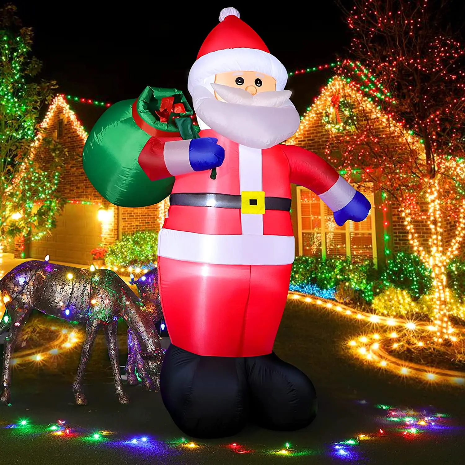 8 FT Christmas LED Lighting Inflatable Santa Claus Outdoor Decoration Courtyard Weatherproof Holiday Party Souvenir Fangle