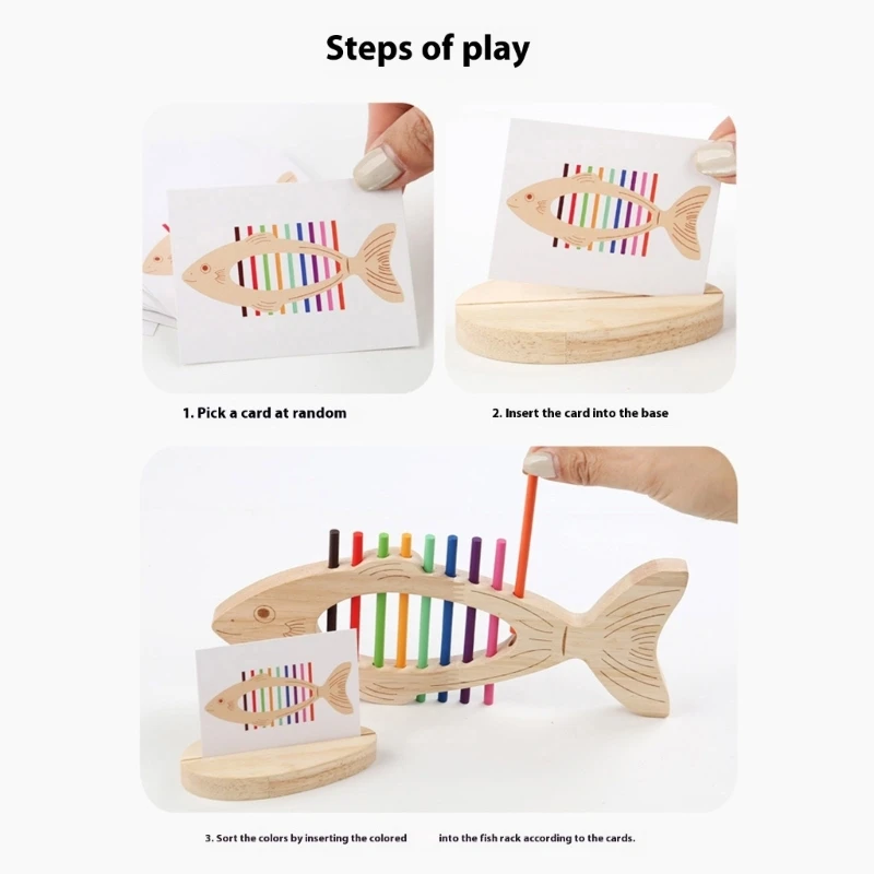 Y4QA Wooden Fishbone Educational Toy for Fine Motor Skorth Colors Classing Practice