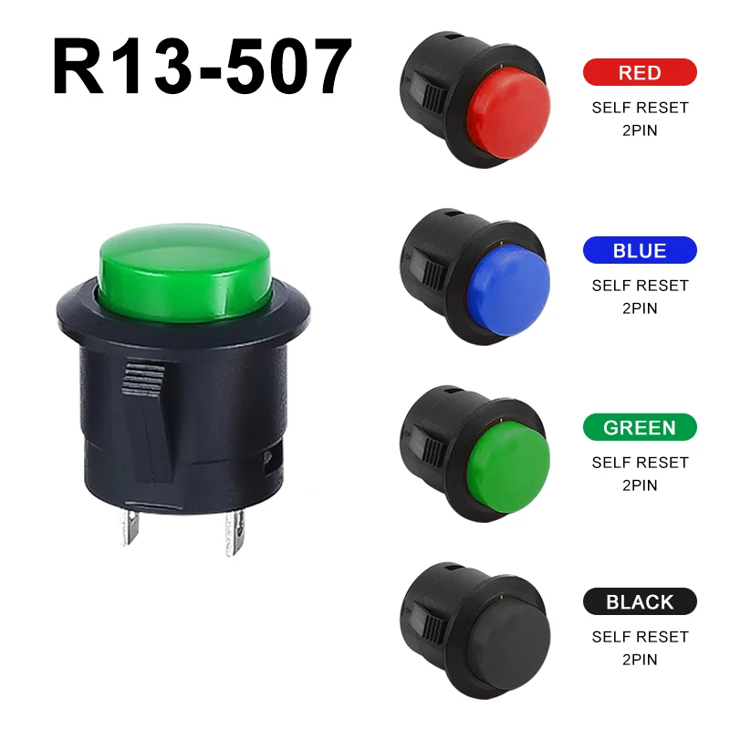 5/20 個 R13-507 R13-507 プッシュボタンスイッチ 16 ミリメートルモメンタリラウンドキャップスイッチ 3A/250VAC ロックレスセルフリセットパネル取付
