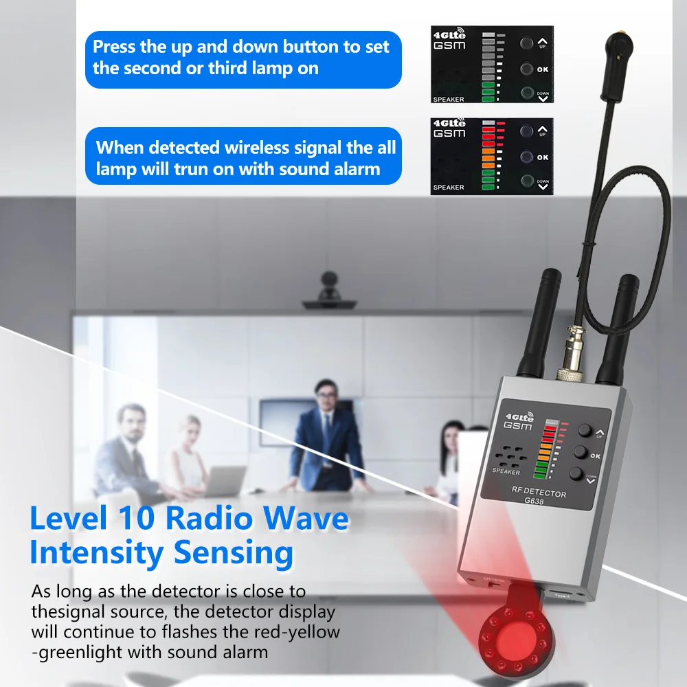 Detector de sinal rf de alta sensibilidade, lente de sinal sem fio, gsm, gps, rastreador, câmera escondida, dispositivo de escuta, versão profissional