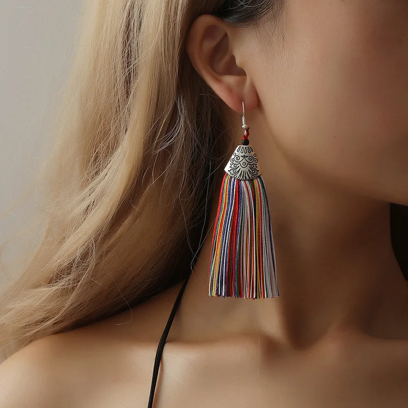 Big Fringed Dangle Flowers Earring Pendientes Exaggrated Long Tassel Earrings Thread Statement Drop Earrings