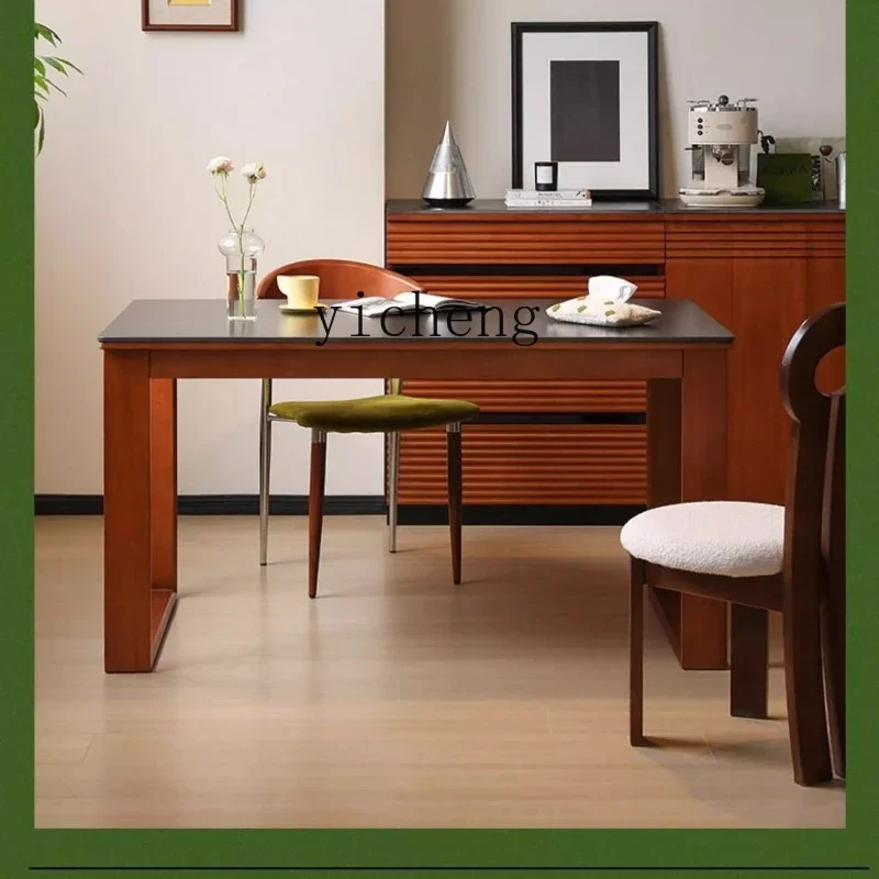 

retro retractable rock slab dining table small apartment solid wood foldable dining table dining table and chair combination