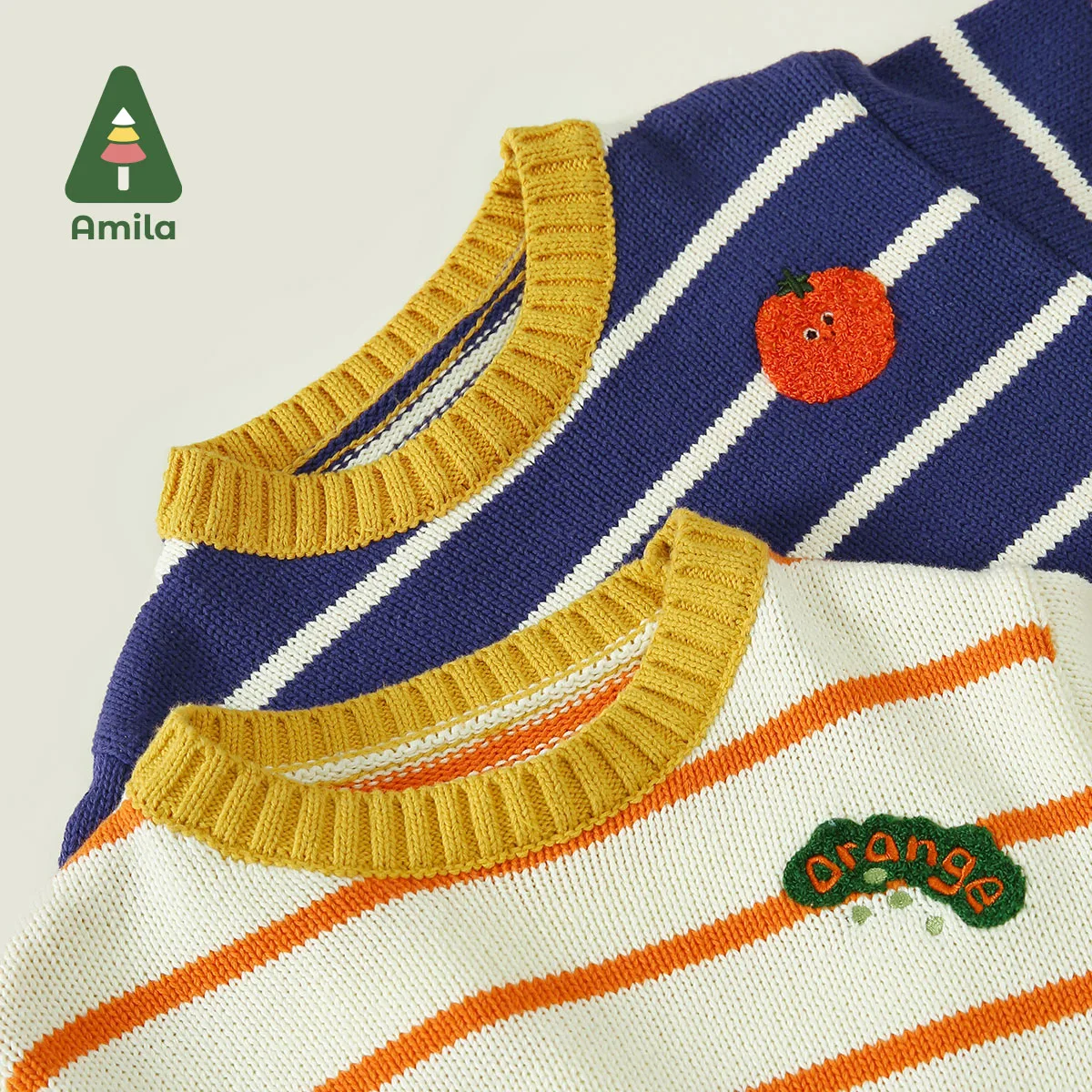 Amila Baby Personal Warmth 2023 Autumn New Stripe Versatile Towel Pattern Soft Color Scheme Sweater For Boys Girl Kids Clothes