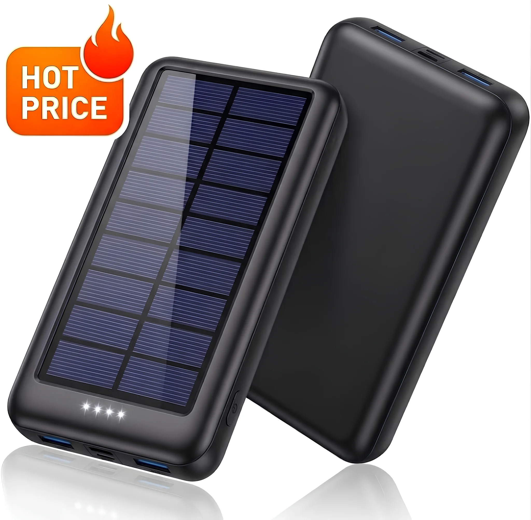 Solar Charger Power Bank 16000mAh Solar Phone Charger 15W Fast Charging Portable Charger USB C 3 Outputs External Battery Pack for iPhone 16 15 Samsung Galaxy S24 S23 Ultra iPad Tablet