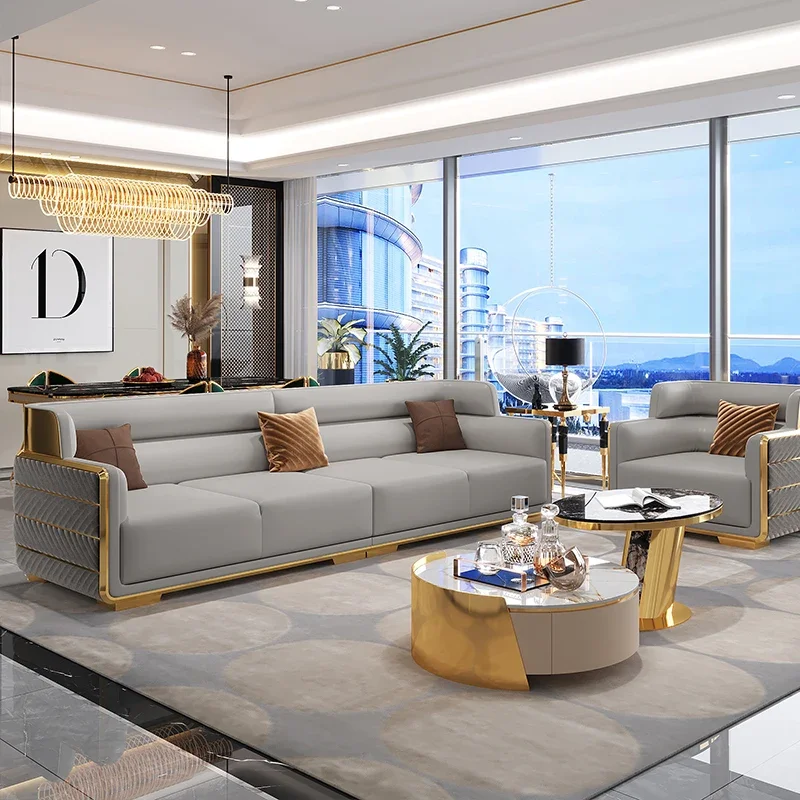

z luxury gold sofa Italian leather modern furniture sofa set Villa luxury sectional couch sofa set furniture living room